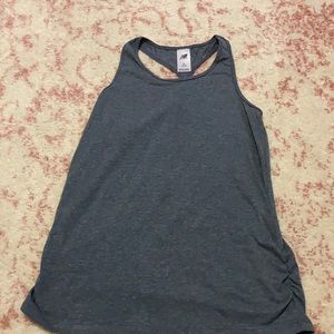 Dark gray tank top.